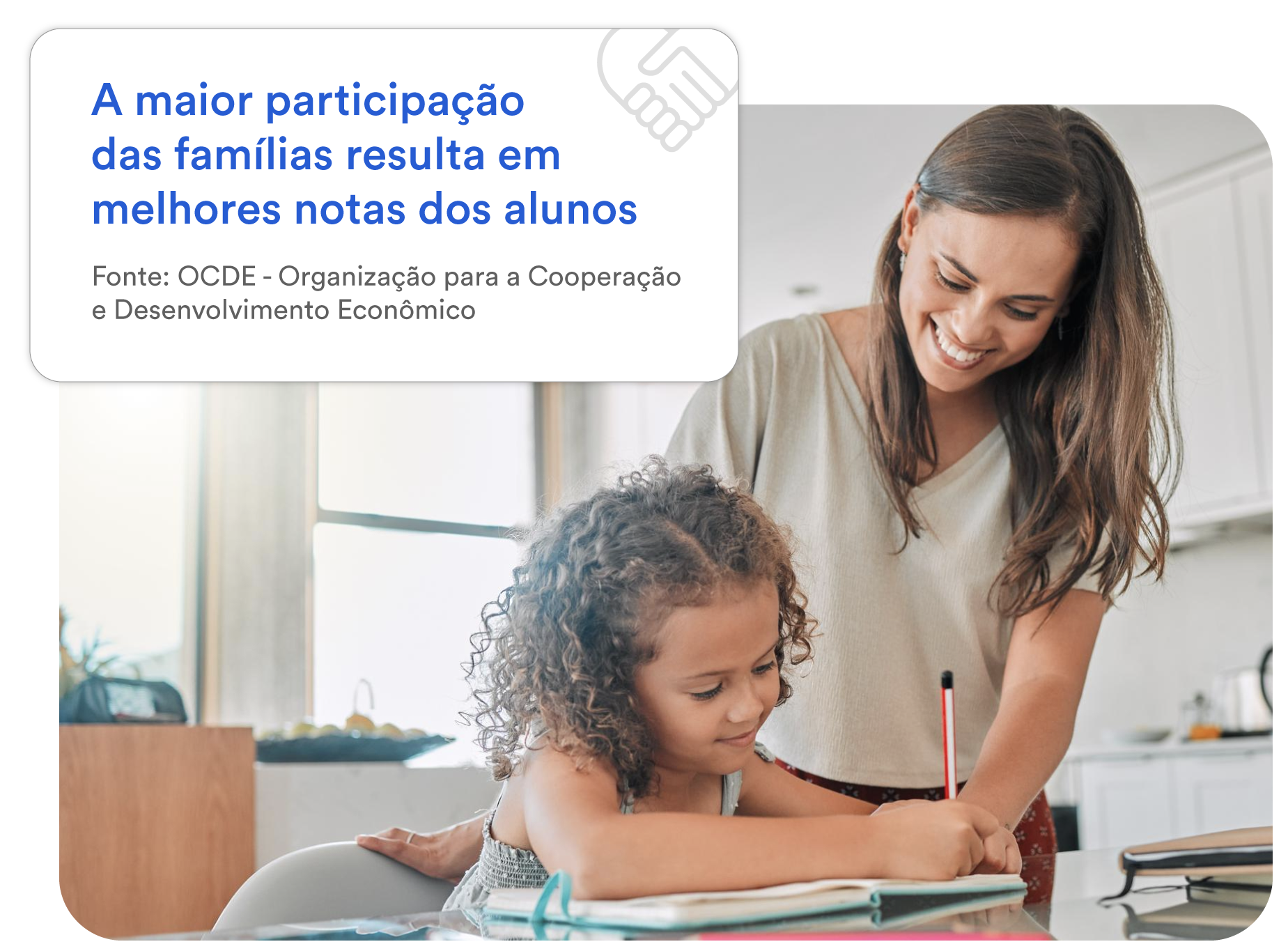 A maior participação das famílias resulta em melhores notas dos alunos. Fonte: OCDE Organização para a Cooperação e Desenvolvimento Econômico